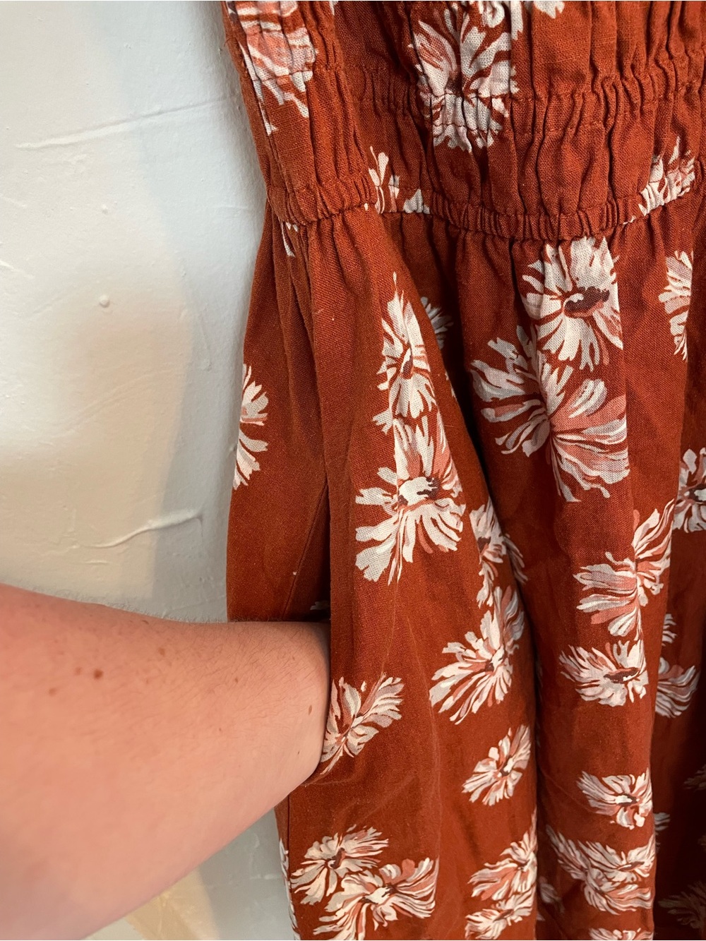 Madewell Sophia Linen-Blend Floral Puff-Sleeve Midi Milkmaid Dress in Rust sz 1X - Picture 5 of 11